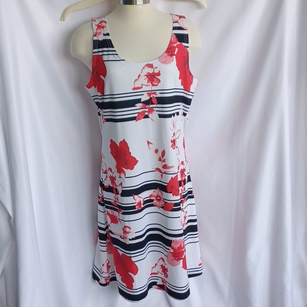 Tango Mango Multicolor Sleeveless Floral Dress, L, 20" PTP, 38" L